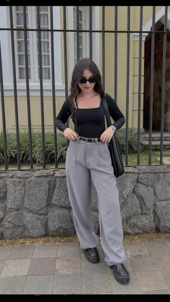 Sleek Monochrome with Wide-Leg Trousers