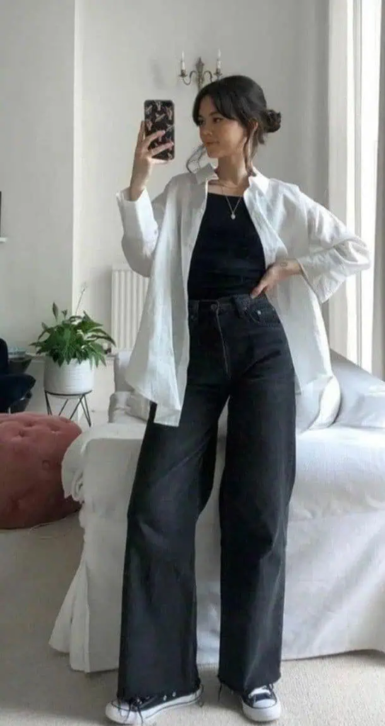 Monochrome Chic with Oversized Shirt