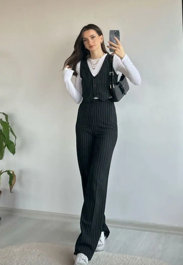 Sleek Pinstripe Vest and Pants Set