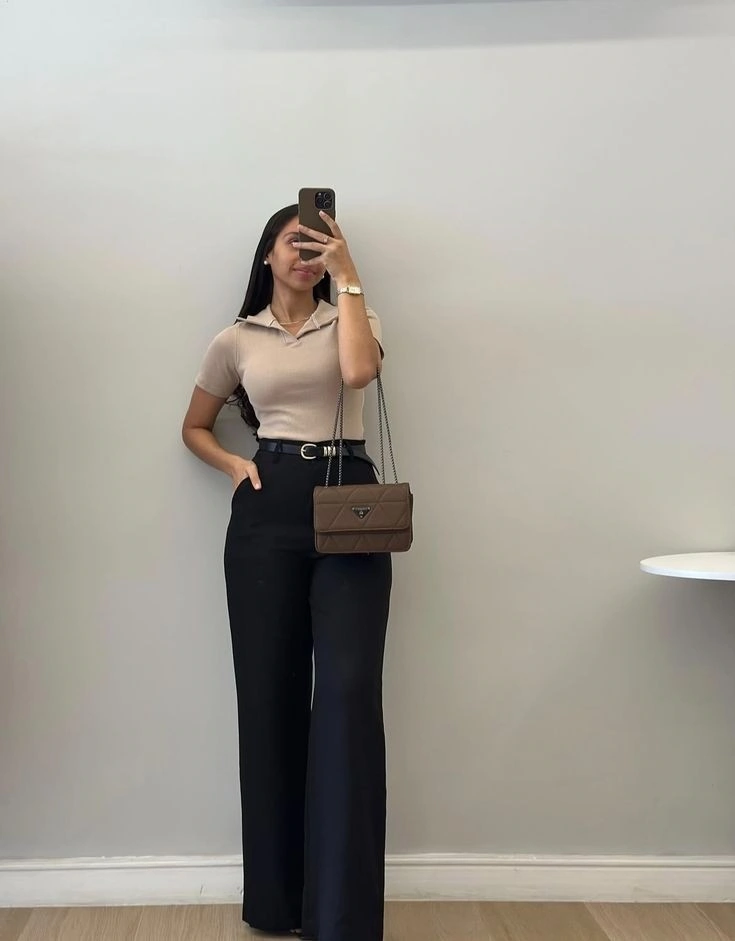 Cream Polo with Tailored Black Trousers