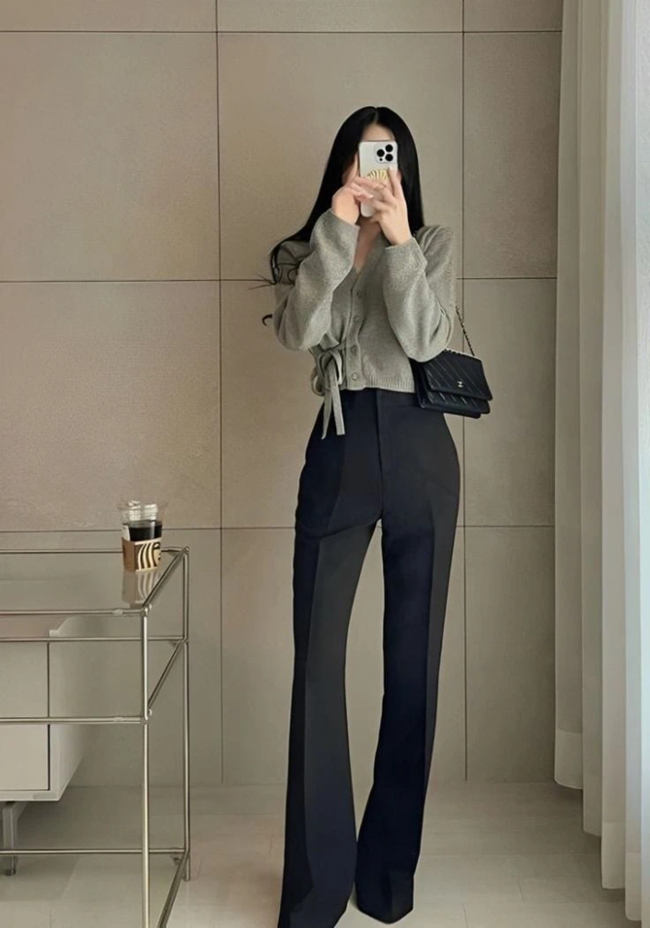 Cropped Cardigan with High-Waisted Trousers