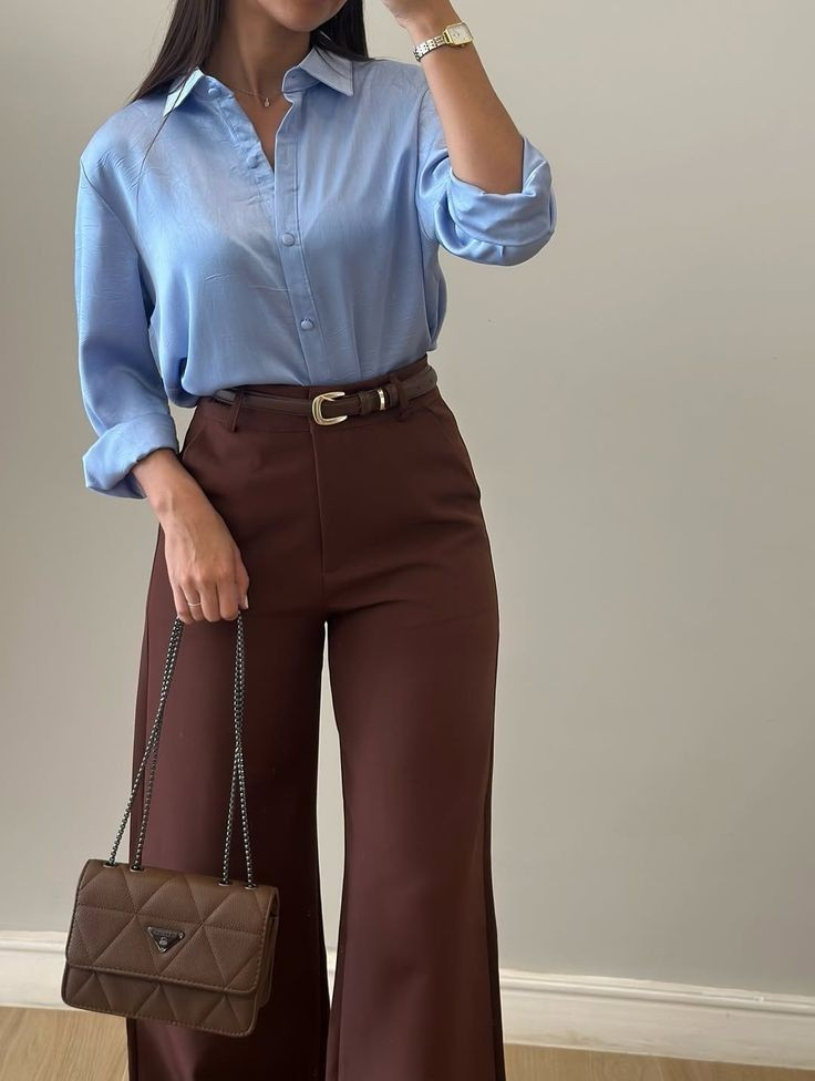 Classic Blue Shirt with Chocolate Trousers
