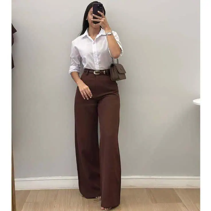 Crisp White Shirt with Chocolate Trousers