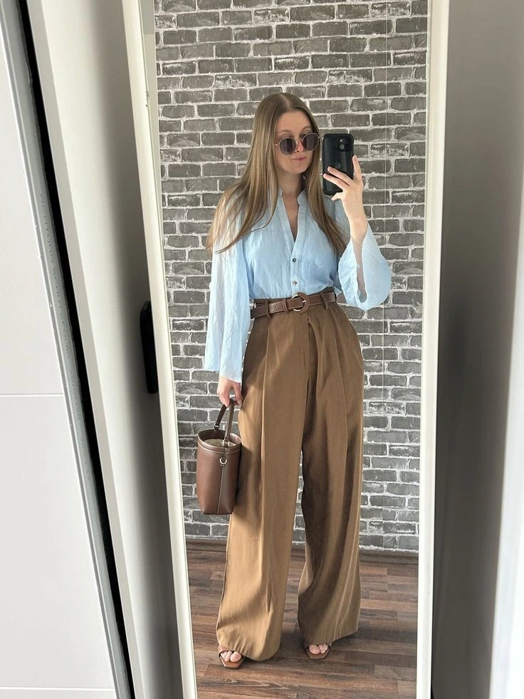 Classic Blue Shirt with Tailored Trousers