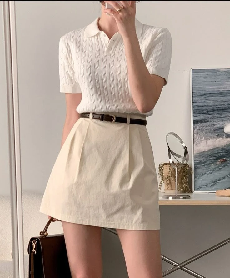 Cream Cable Knit Polo Elegance