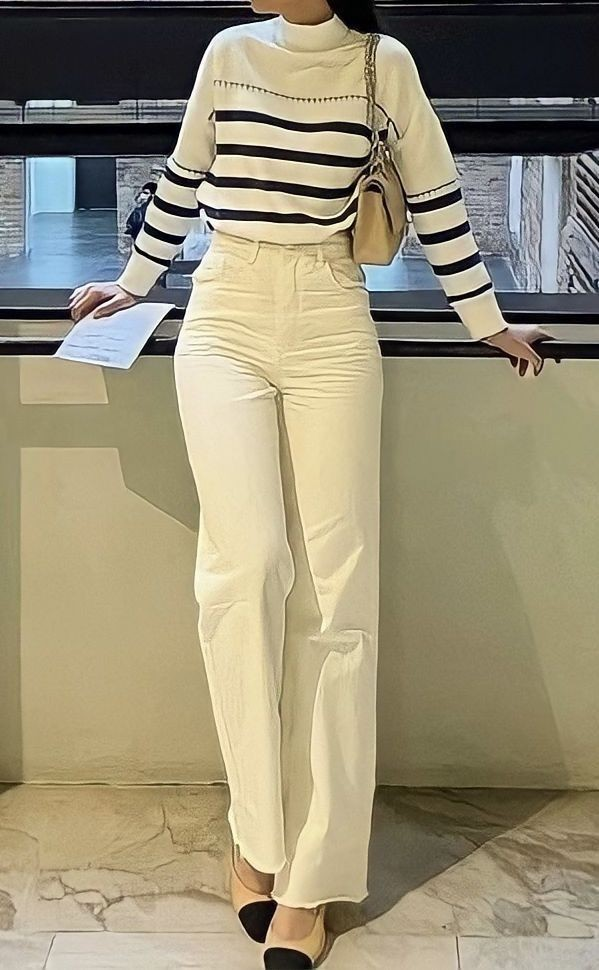 Striped Knit With High-Waisted Trousers