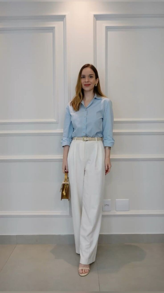 Crisp Button-Up with High-Waisted Trousers