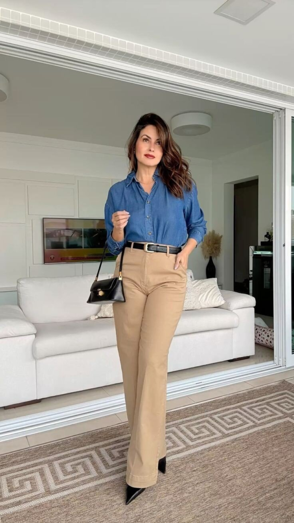 Denim Shirt with Tailored Trousers