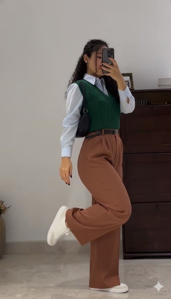 Preppy Vest Layering with Warm Tones