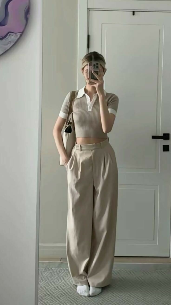 Minimalist Crop Top with Tailored Trousers