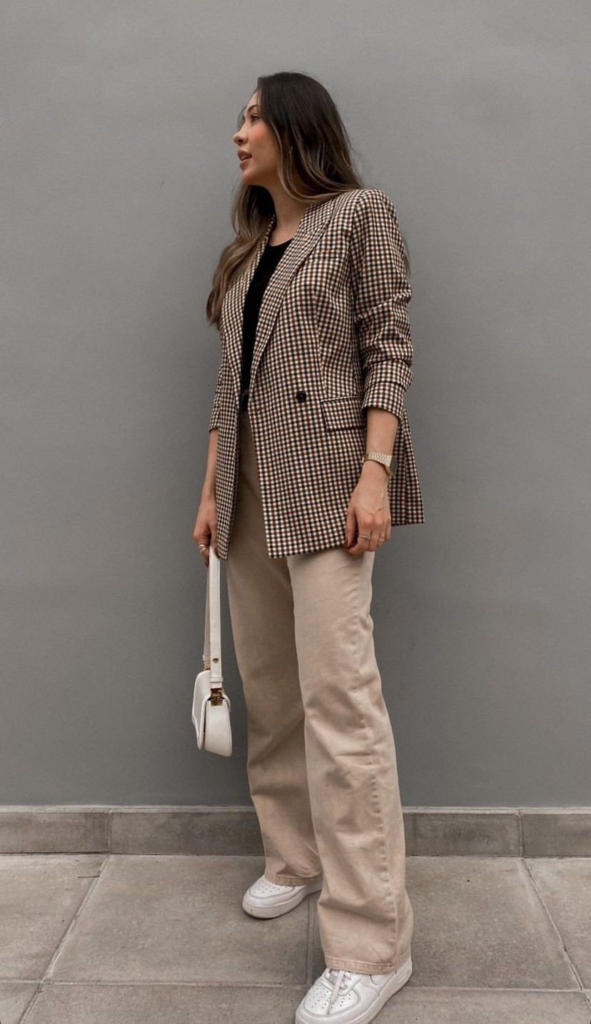 Gingham Blazer with Relaxed Trousers