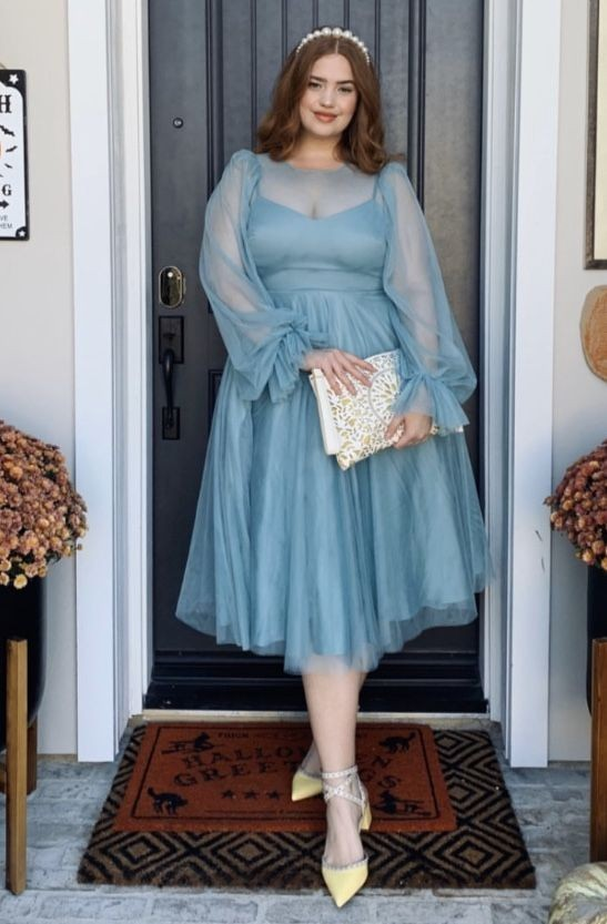 Ethereal Blue Tulle Midi Dress
