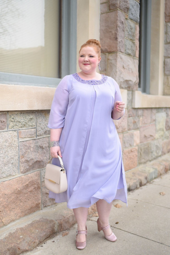 Lavender Midi Dress with Beaded Neckline