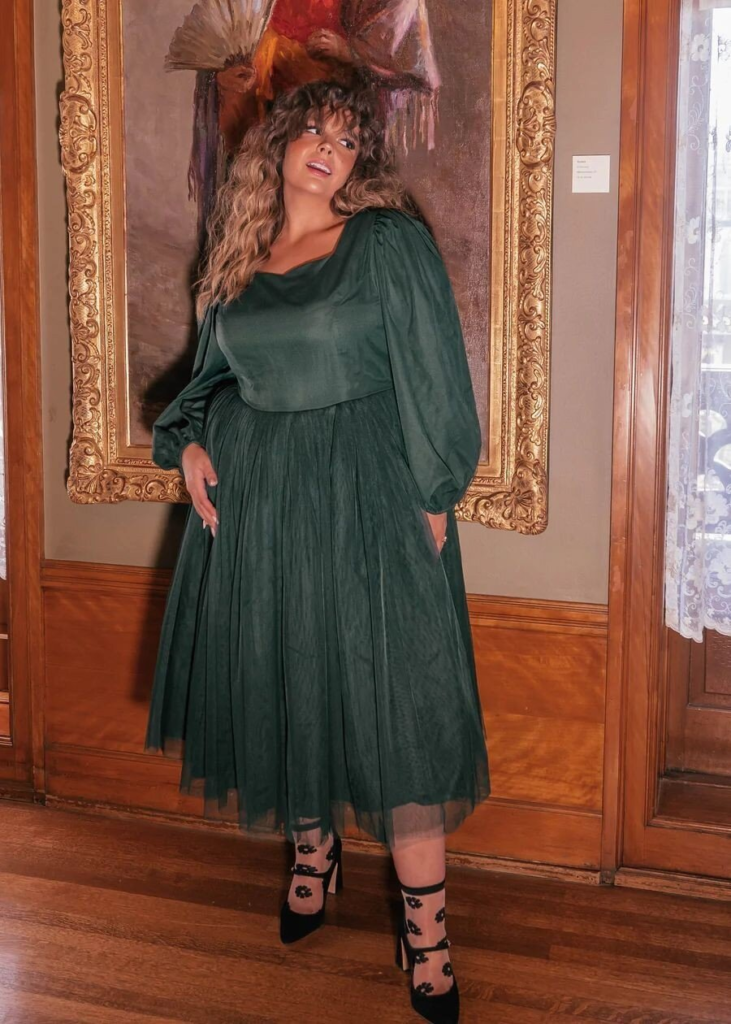 Emerald Green Tulle Midi Dress
