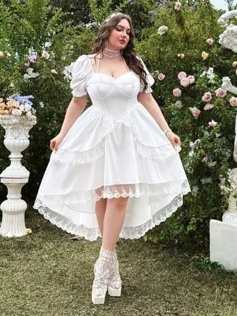 Elegant White Puff Sleeve Tea Dress