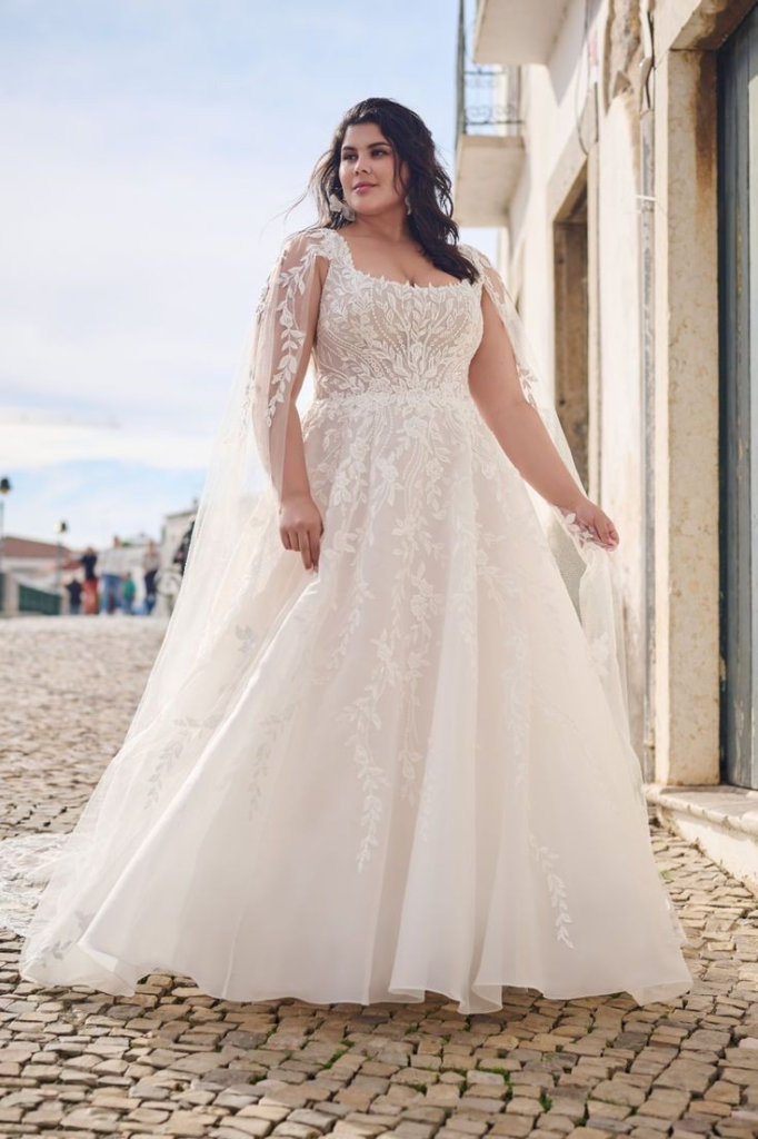 Romantic Lace Cape A-Line Gown