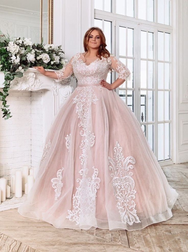 Romantic Blush Ball Gown with Lace
