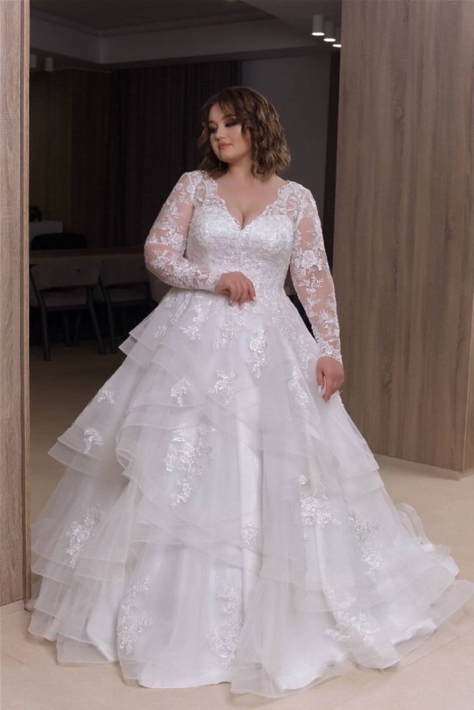 Elegant Lace Long-Sleeve Ball Gown