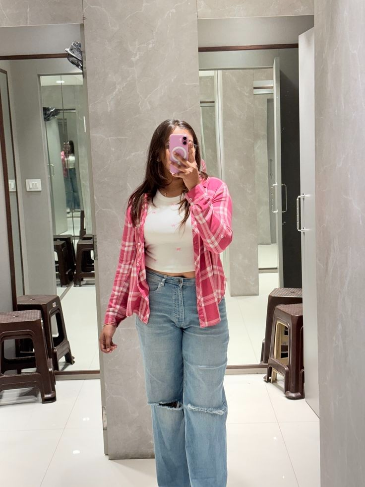 Pink Plaid Shirt Over Fitted Tee