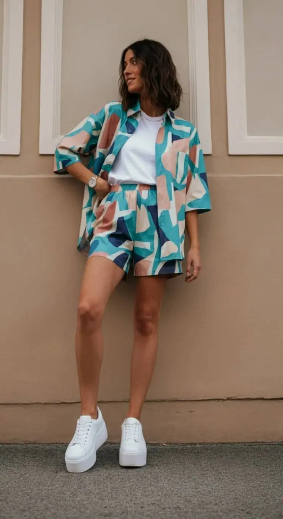 Printed Co-ord Set with Platform Sneakers