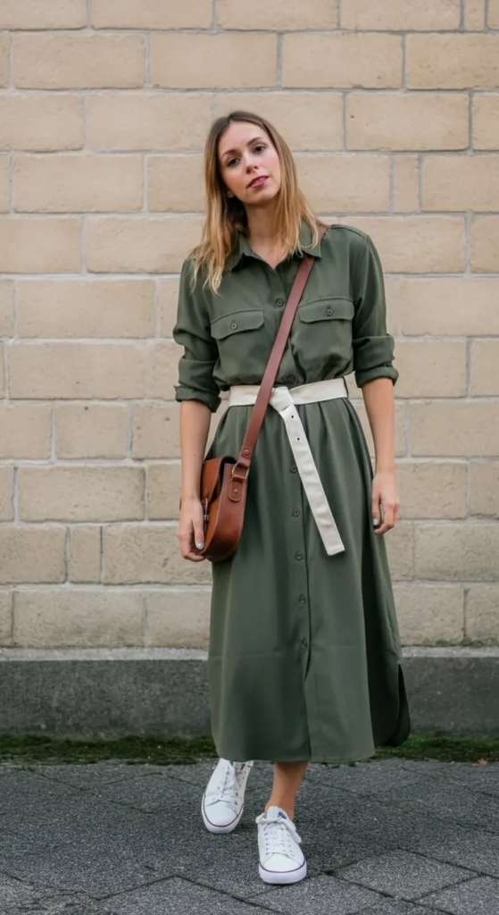 Midi Shirt Dress with Canvas Belt