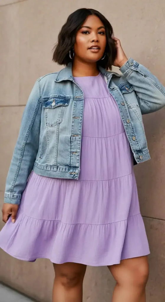 Tiered Mini Dress with Denim Jacket