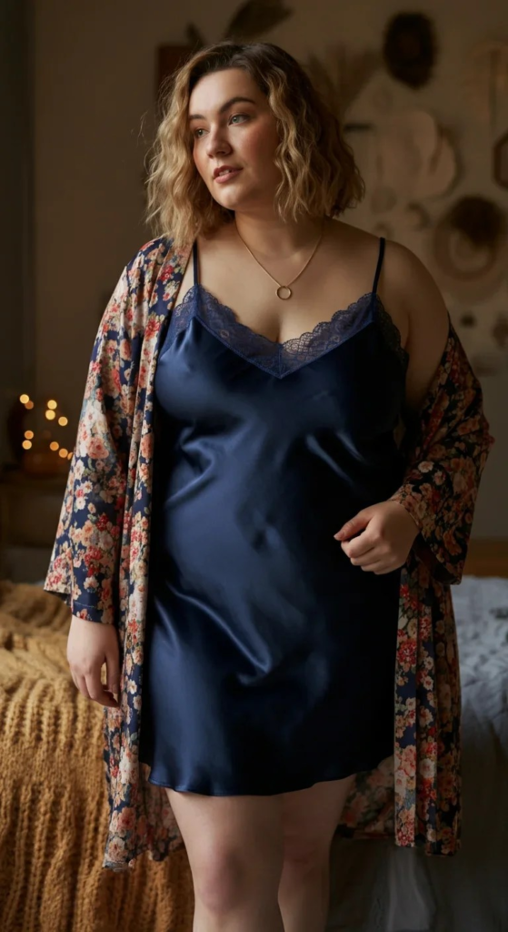 Satin Slip Dress with Kimono