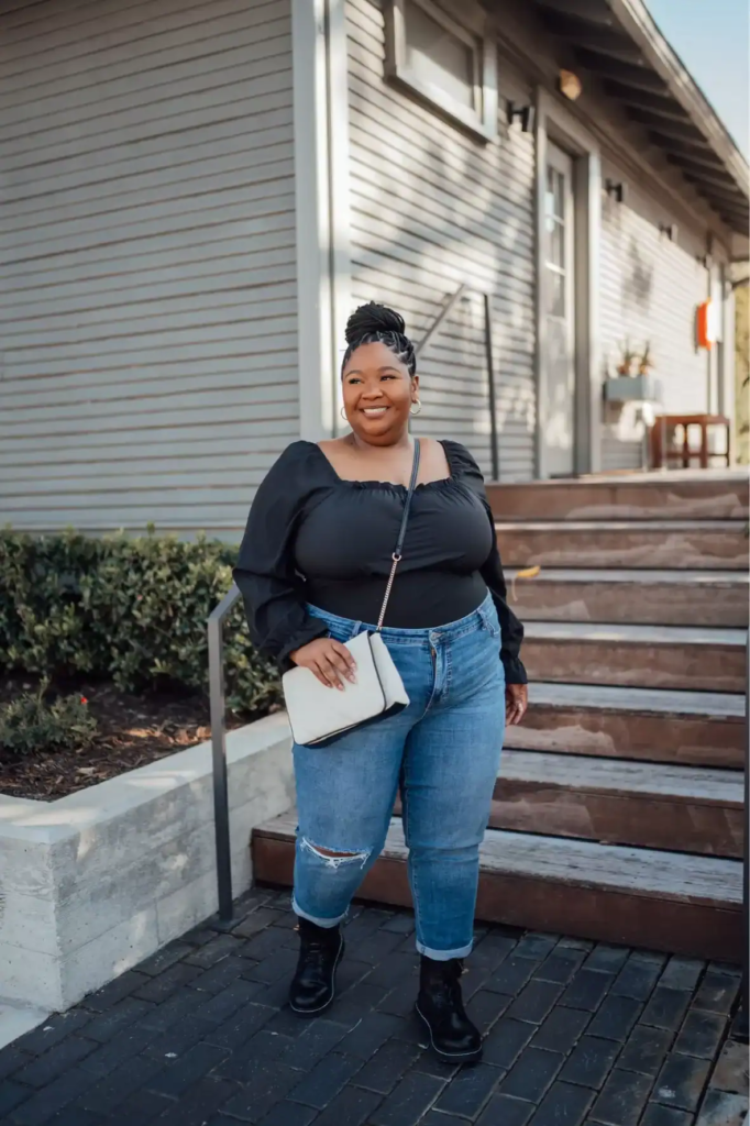 Chic Casual: Black Top and Jeans