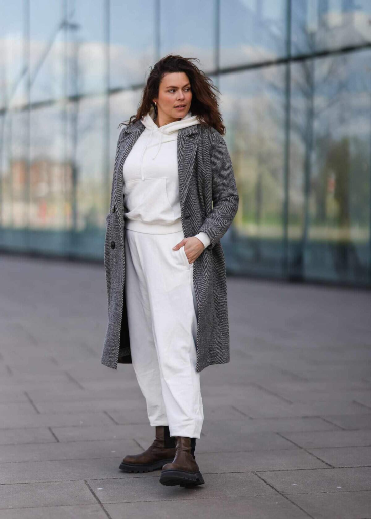Monochrome Chic with Herringbone Coat