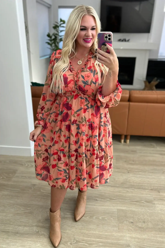 Floral Empire-Waist Dress for Fall