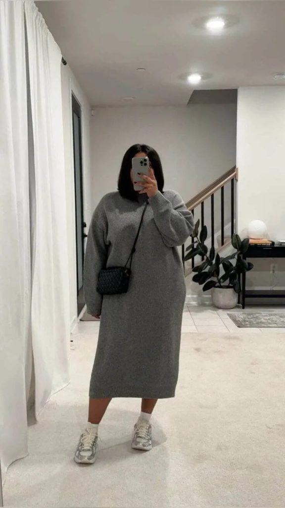 Cozy Knit Dress with Sneakers