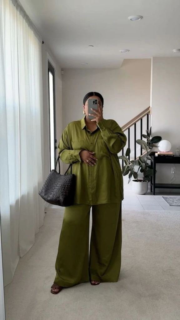 Olive Oversized Shirt and Palazzo Pants