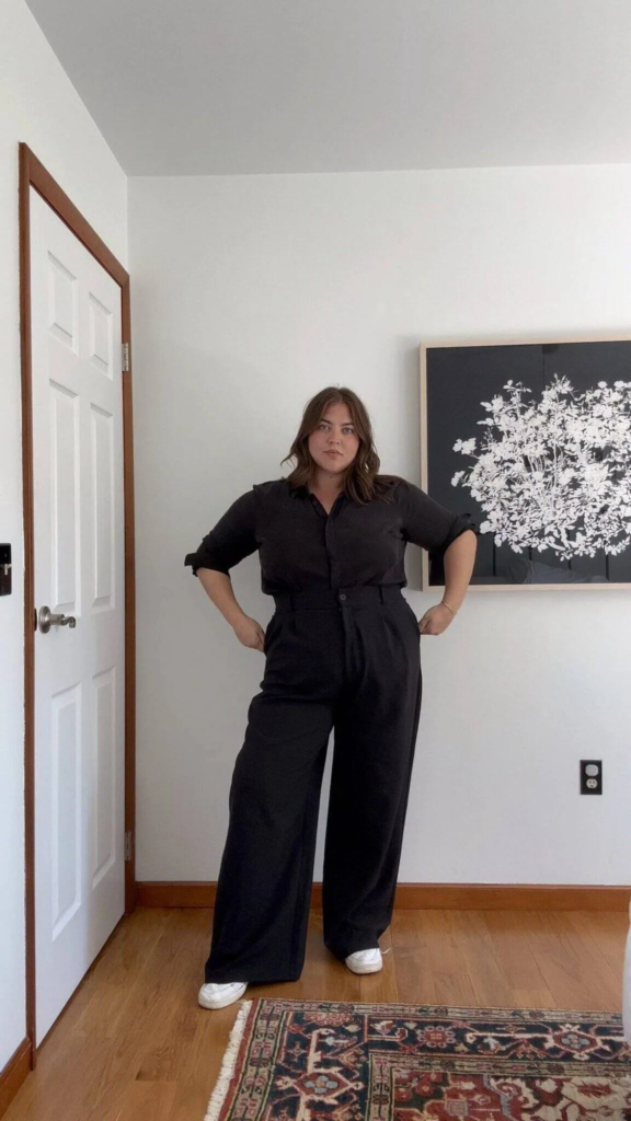 Sleek All-Black Ensemble with Wide-Leg Pants