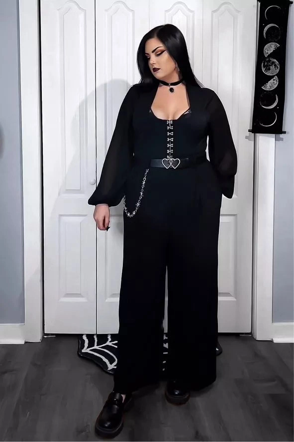 Elegant All-Black Goth Jumpsuit