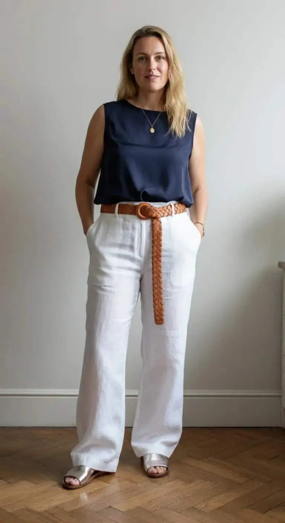 Cropped Wide-Leg Linen Pants with Silk Shell