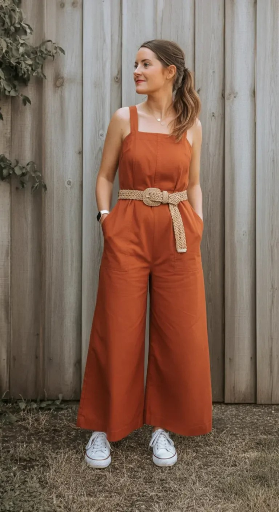 Wide-Leg Jumpsuit and Sneakers