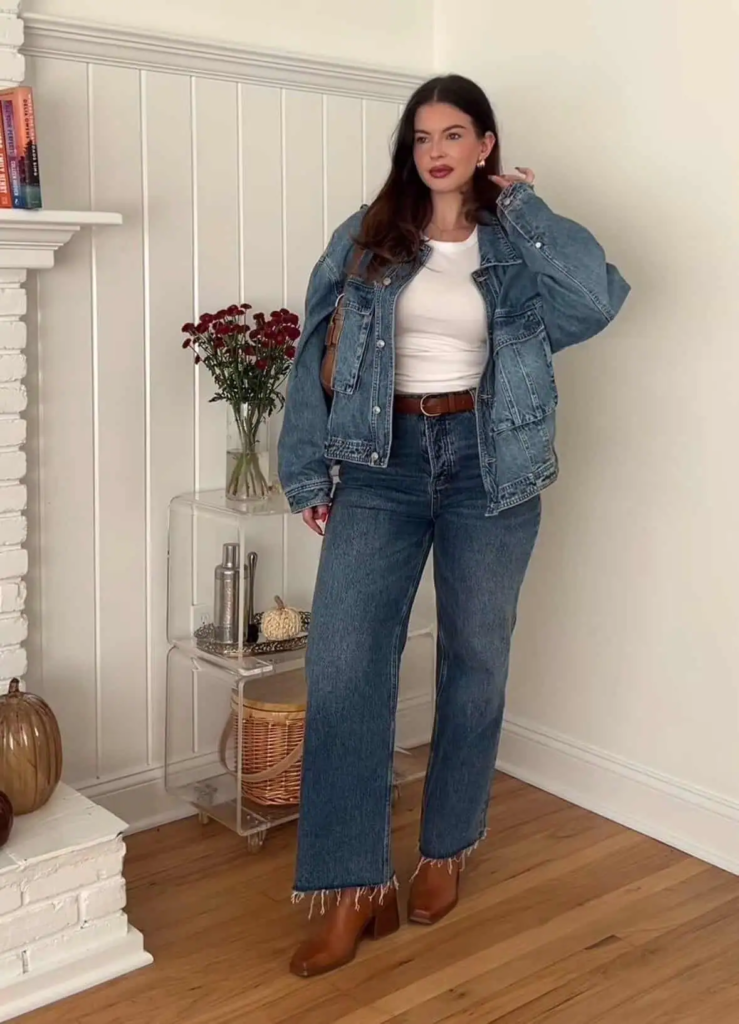 Denim-on-Denim with Burgundy Accents