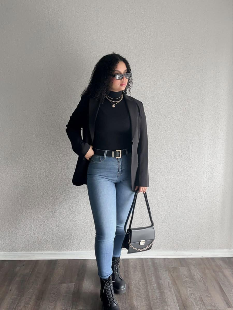 Sleek Black Blazer with Denim