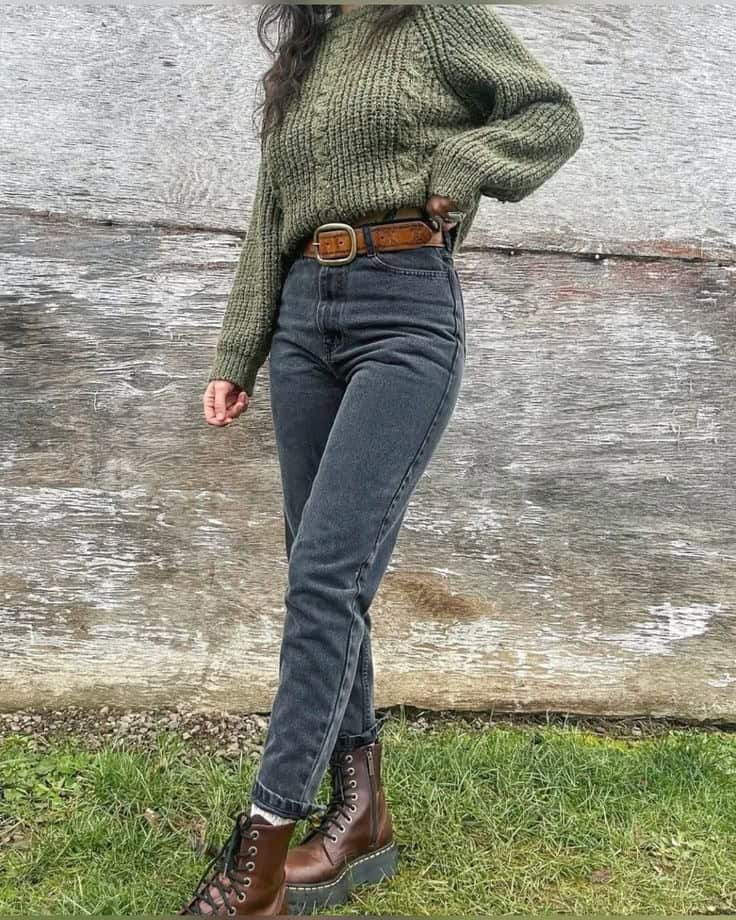 Earthy Knit and Denim Combo
