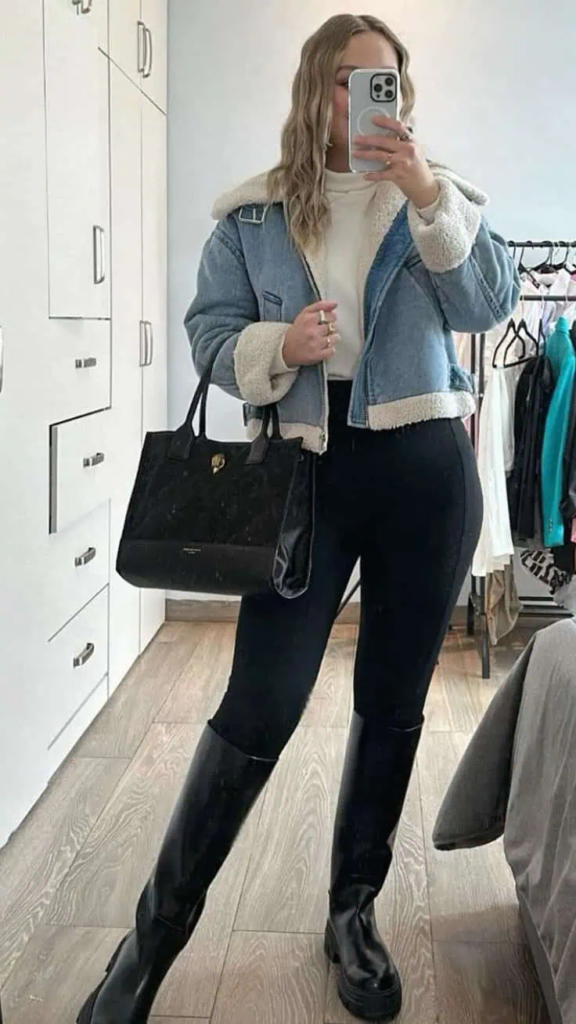 Cozy Chic in Denim and Shearling