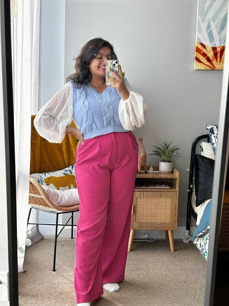 Colorful Knit with Bold Pink Pants