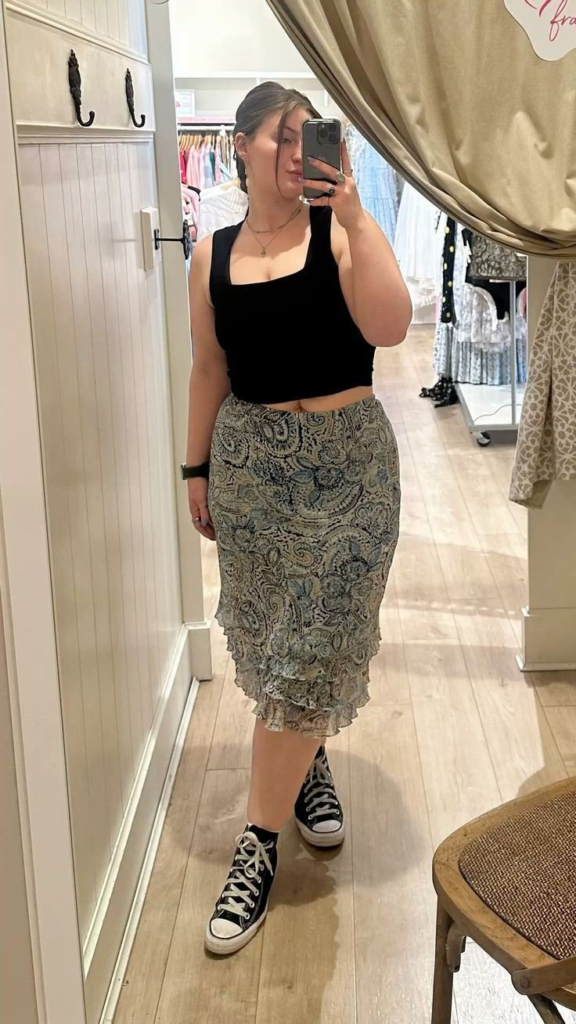 Black Tank with Patterned Midi Skirt