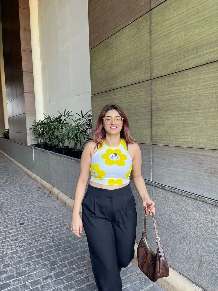 Cheerful Crop Top with Tailored Trousers