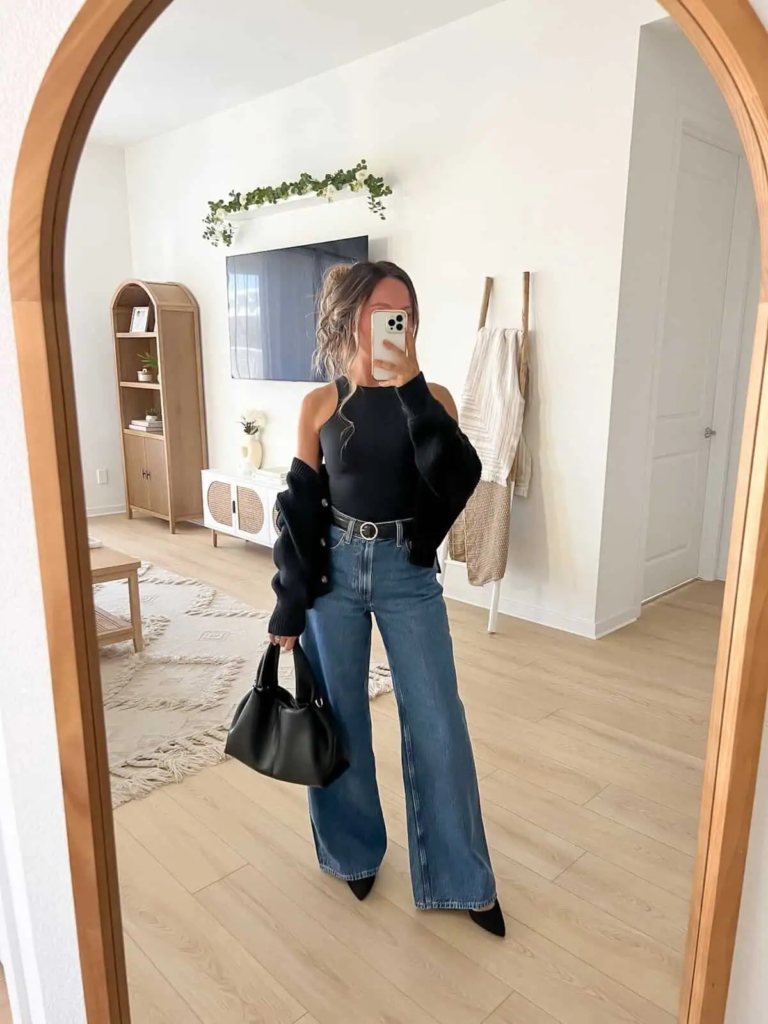 Sleek Black and Denim Ensemble