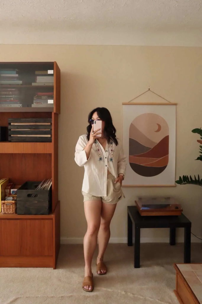 Boho-Chic Embroidered Blouse and Shorts