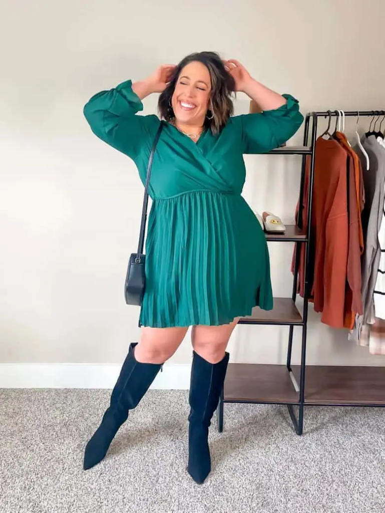 Emerald Wrap Dress with Boots