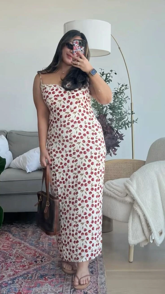 Cherry Print Slip Dress Elegance