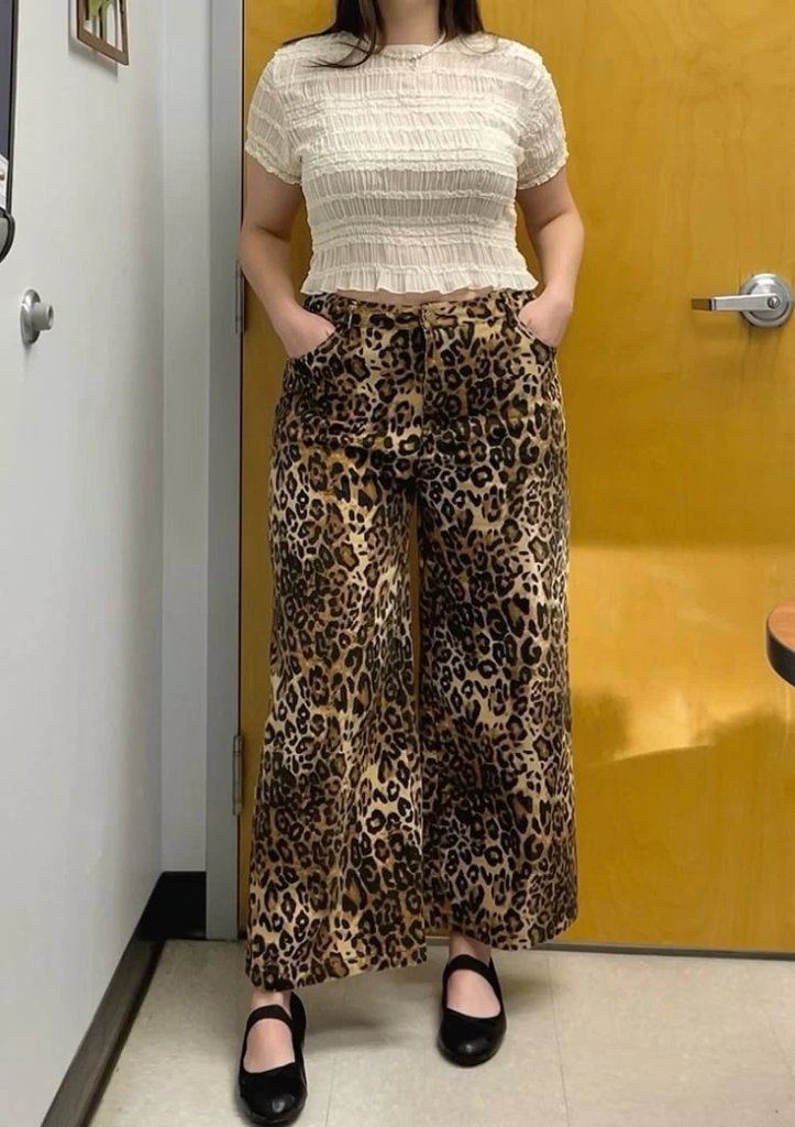 Cropped Top with Leopard Print Pants