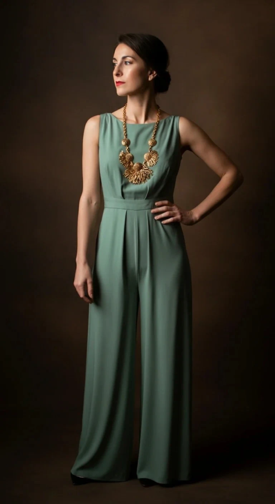Palazzo Jumpsuit with Statement Necklace