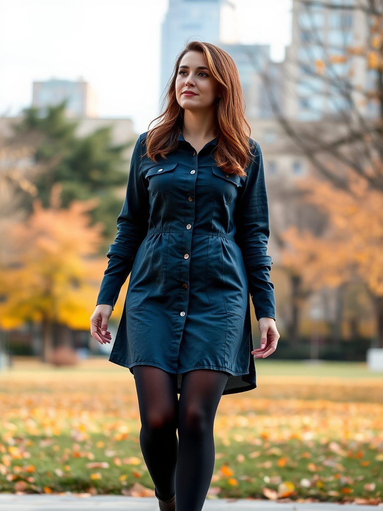 Shirt Dress with Tights and Ankle Boots
